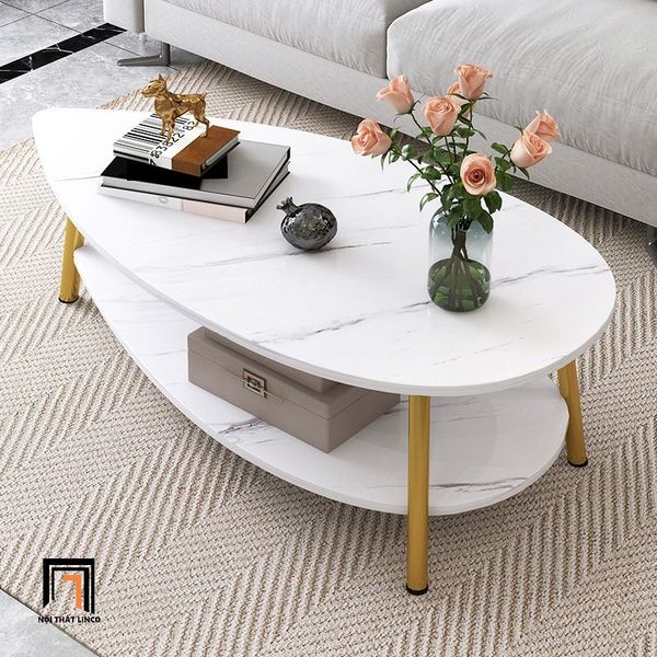 bàn trà mặt đá nhân tạo, bàn sofa phòng khách 2 tầng xinh xắn