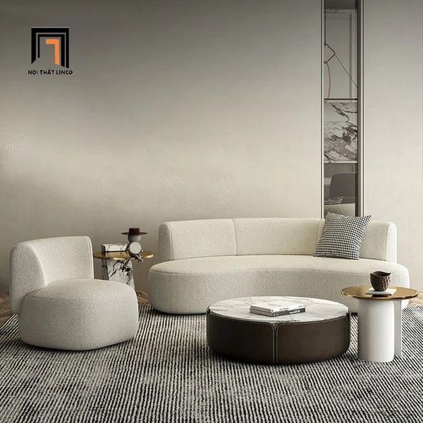 sofa phòng khách, bộ ghế sofa cho tiệm shop, ghế sofa trang trí cho cửa hàng, bộ ghế sofa vải lông cừu trắng kem