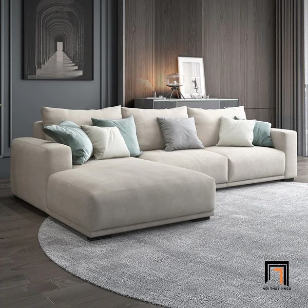 sofa l, sofa góc chữ l, sofa góc giá rẻ, sofa góc 2m3 x 1m6, sofa góc màu xám tro vải nhung, sofa góc gia đình giá rẻ