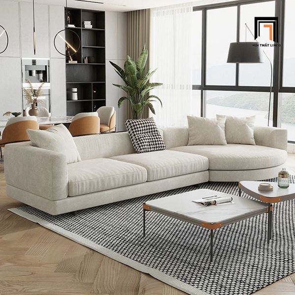 bộ ghế sofa góc chữ L 3m2 x 1m2, sofa góc màu xám trắng sang trọng, ghế sofa góc l phòng khách gia đình