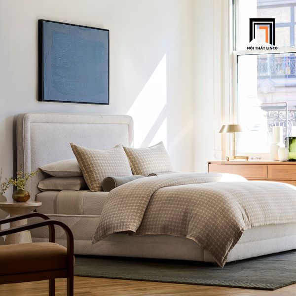 giường ngủ vải lông cừu mềm, giường bọc nệm kiểu dáng hiện đại, giường ngủ, giường 1m6 x 2m, giường giá rẻ