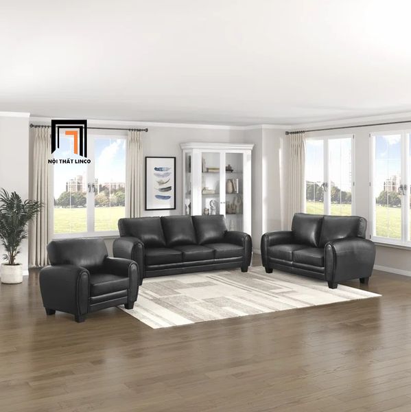 set ghế sofa da giả màu đen, bộ ghế sofa phòng khách sang trọng
