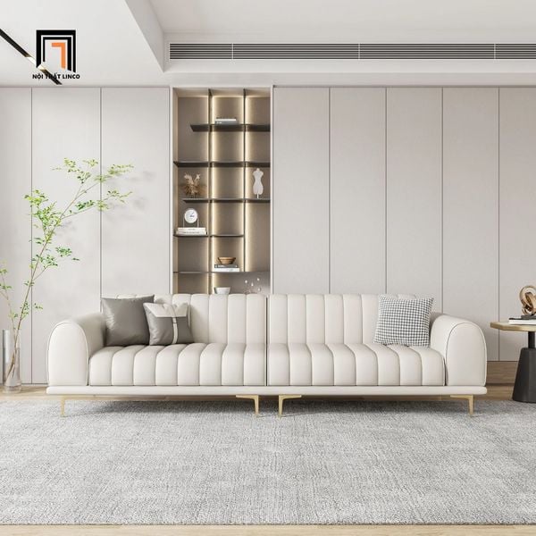 sofa văng, ghế sofa băng, sofa cao cấp, ghế sofa da công nghiệp trắng kem, sofa dài 2m6, ghế sofa xinh xắn