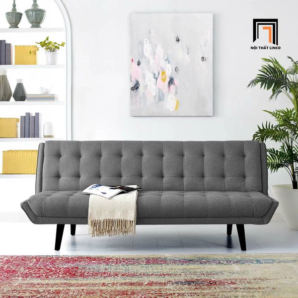 sofa giường bật nằm màu xám lông chuột, ghế sofa giường hiện đại dài 2m