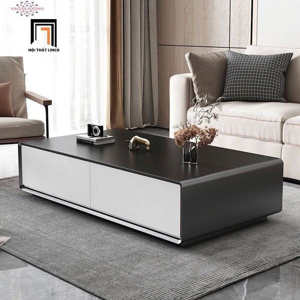 bàn trà phòng khách hiện đại mặt ván gỗ mdf, bàn sofa phối 2 màu đen trắng