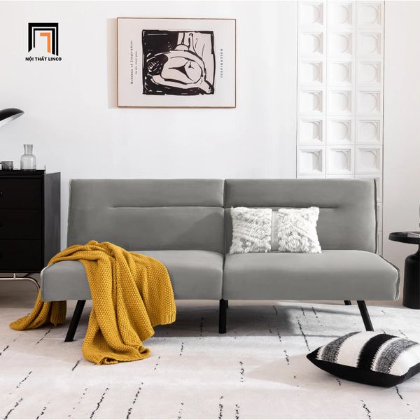 ghế sofa giường kiểu dáng hiện đại, sofa giường nằm dài 1m7 vải nhung xám