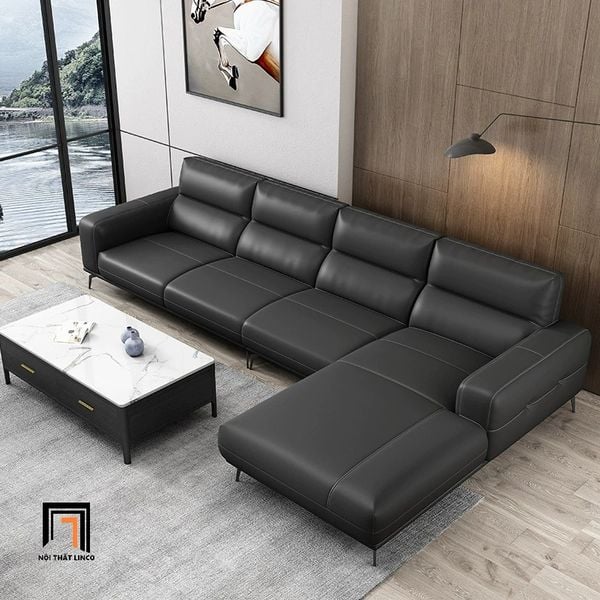 bộ ghế sofa góc L bọc da màu kem, sofa góc cao cấp 3m x 1m6 sang trọng