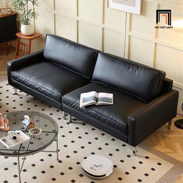 sofa băng sang trọng, ghế sofa văng dài 2m2 cao cấp cho căn hộ chung cư, sofa băng da giả màu đen