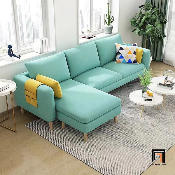 bộ ghế sofa góc l, sofa góc 2m2 x 1m6 vải nỉ, sofa góc phòng khách gia đình giá rẻ, sofa góc l vải nỉ