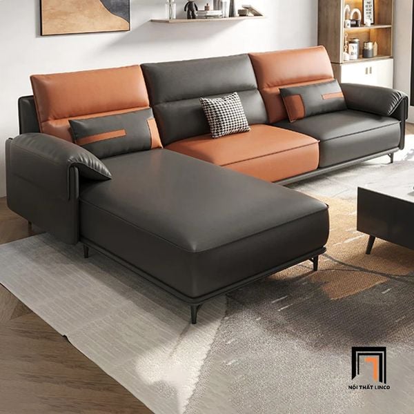 sofa góc L da công nghiệp, ghế sofa góc 2m4 x 1m6 sang trọng, bộ ghế sofa góc phòng khách đẹp