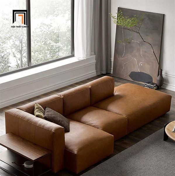 bộ ghế sofa góc L da công nghiệp màu nâu, set ghế sofa góc phòng khách 2m6 x 1m1 hiện đại
