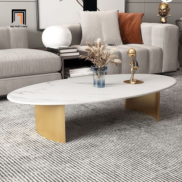 bàn trà hình oval, bàn trà mặt đá, bàn sofa phòng khách 1m