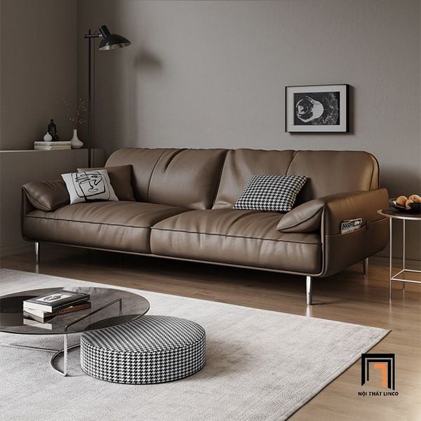 ghế sofa băng cao cấp dài 2m2, sofa văng bọc da công nghiệp hiện đại