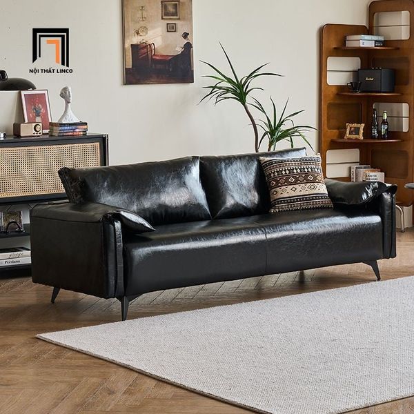 bộ ghế sofa da pu bóng màu đen, set ghế sofa văn phòng sang trọng