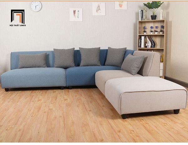 bộ ghế sofa góc vải nỉ nhung 2m2 x 2m2 giá rẻ, sofa góc chữ L phối màu xinh xắn cho gia đình