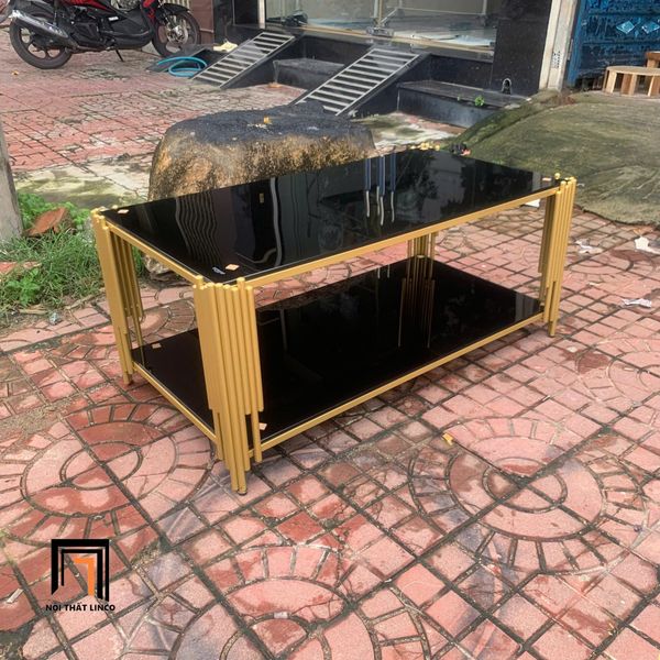 bàn trà phòng khách mặt kính đen 2 tầng, bàn sofa chữ nhật giá rẻ