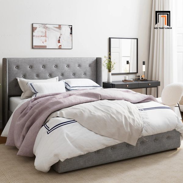 giường, giường ngủ bọc vải giá rẻ, giường ngủ giật nút xinh xắn, giường ngủ 1m6 x 2m hiện đại