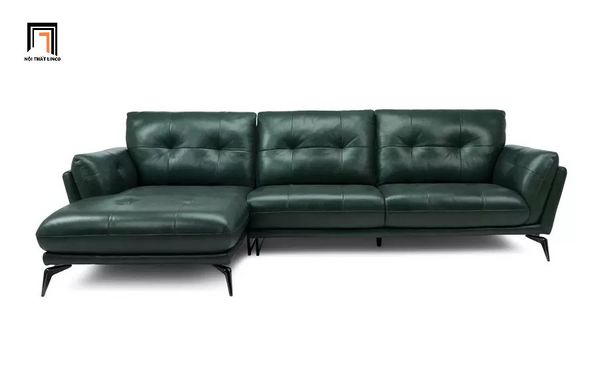 sofa góc da pu sang trọng, ghế sofa góc L 2m4 x 1m6 cho phòng khách, sofa góc da pu màu xanh lá