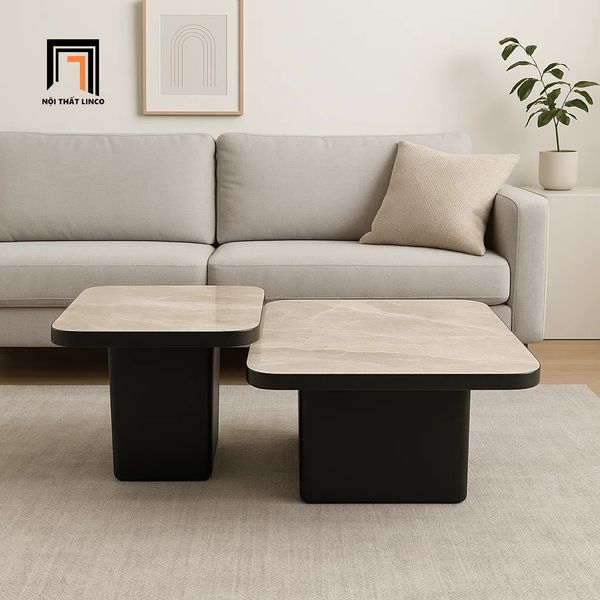 cặp bàn sofa phòng khách hiện đại, cặp 2 bàn trà mặt đá vuông sang trọng