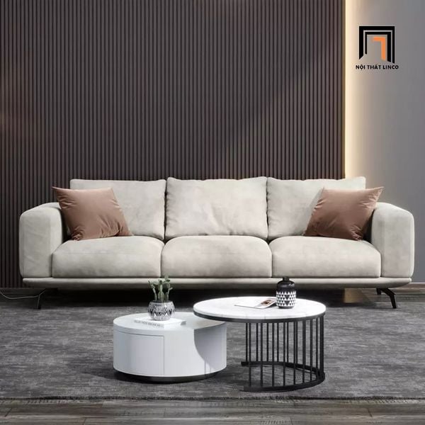 bộ ghế sofa băng phòng khách, ghế sofa băng xám trắng, sofa băng vải nhung cao cấp