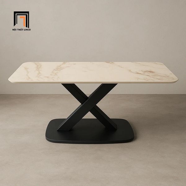 bàn trà phòng khách mặt đá, bàn sofa khung chân sắt chữ X sang trọng 1m x 50