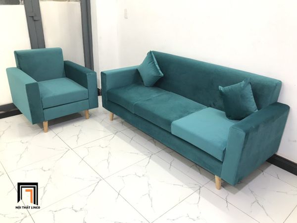 bộ ghế sofa phòng khách nhỏ giá rẻ, set ghế sofa 2 ghế vải nhung xanh lá, bộ ghế sofa cho công sở