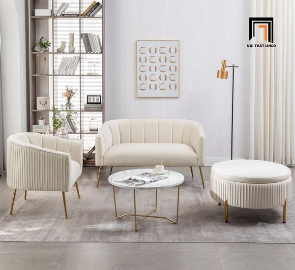set ghế sofa vải nhung màu cam, bộ ghế sofa đặt tại sảnh chờ xinh xắn