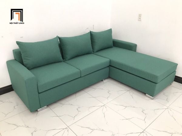 ghế sofa góc l 2m2 x 1m6 màu xanh ngọc, sofa góc gia đình nhỏ gọn, ghế sofa góc giá rẻ xinh xắn