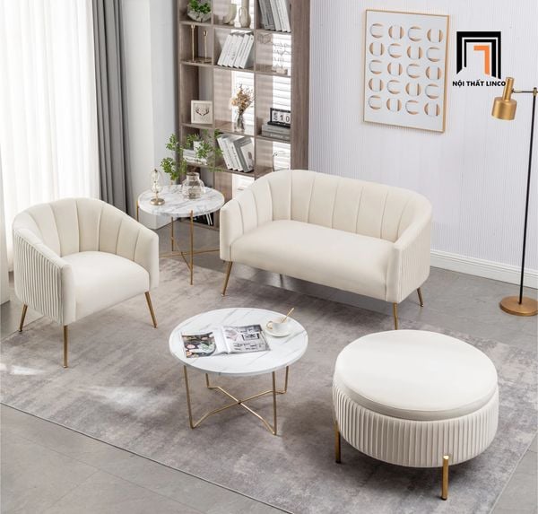 set ghế sofa vải nhung màu cam, bộ ghế sofa đặt tại sảnh chờ xinh xắn