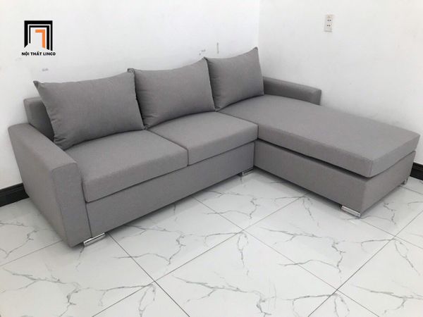 ghế sofa góc 2m2 x 1m6 giá rẻ, sofa góc chữ L màu xám ghi trắng, bộ ghế sofa l cho nhà nhỏ gọn