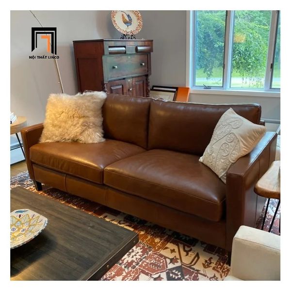 sofa băng, sofa văng, ghế sofa dài 1m9, sofa da màu nâu, sofa băng gia đình, sofa băng nhỏ gọn