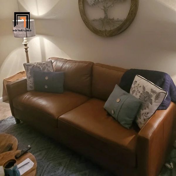 sofa băng, sofa văng, ghế sofa dài 1m9, sofa da màu nâu, sofa băng gia đình, sofa băng nhỏ gọn