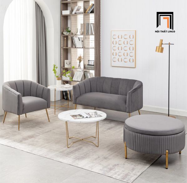 set ghế sofa vải nhung màu cam, bộ ghế sofa đặt tại sảnh chờ xinh xắn