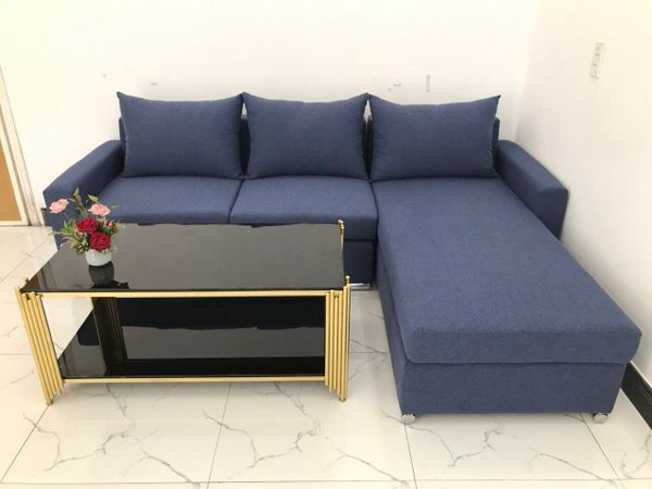 ghế sofa góc L 2m2 x 1m6, sofa góc chữ L màu xanh đậm giá rẻ, sofa góc đơn giản cho gia đình