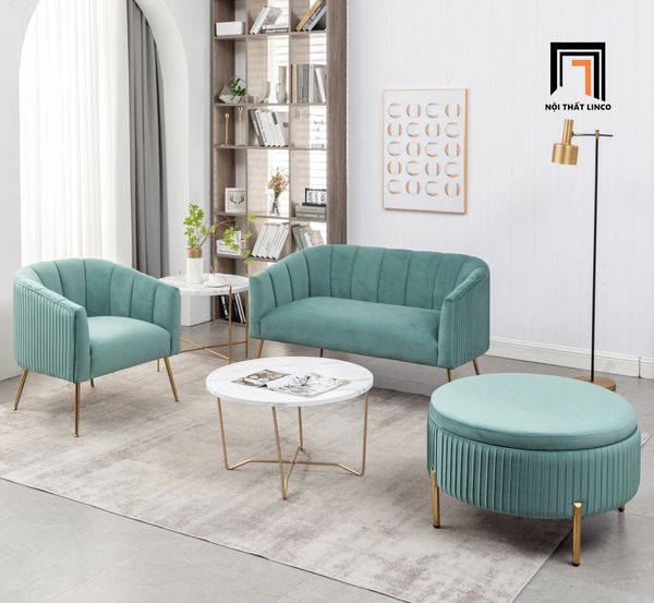 set ghế sofa vải nhung màu cam, bộ ghế sofa đặt tại sảnh chờ xinh xắn