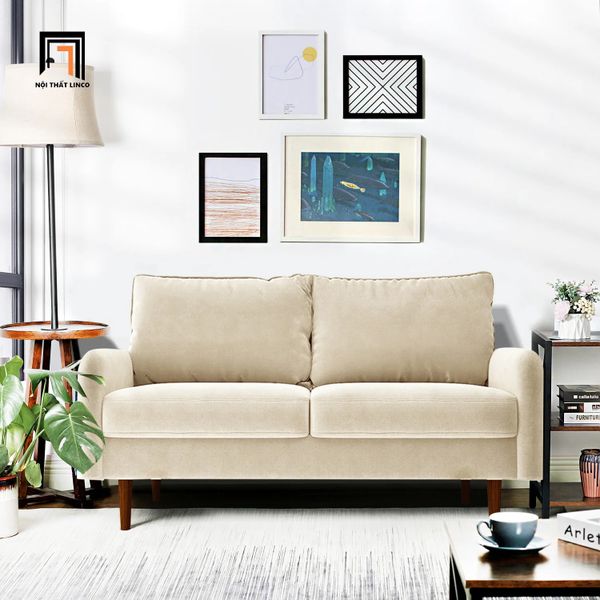 sofa băng, sofa văng, ghế sofa băng dài 1m5, sofa băng vải nhung nỉ màu trắng kem, sofa băng nhỏ cho chung cư