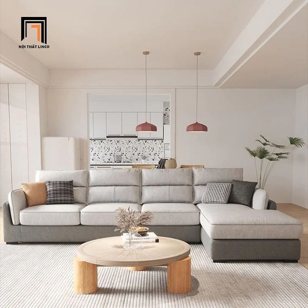 ghế sofa băng phòng khách gia đình 2m3, sofa văng nỉ phối màu xám, ghế sofa băng sang trọng