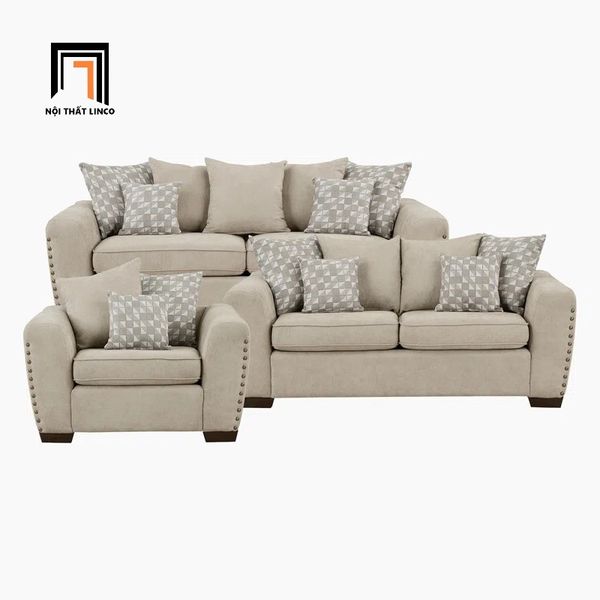 bộ ghế sofa vải bố cao cấp, set ghế sofa đính nút phòng khách gia đình