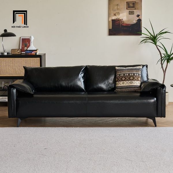 bộ ghế sofa da pu bóng màu đen, set ghế sofa văn phòng sang trọng