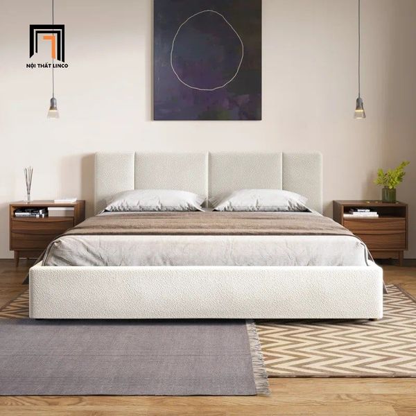 giường ngủ, giường, giường ngủ vải lông cừu, giường ngủ 1m6 x 2m, giường ngủ xinh xắn cho gia đình