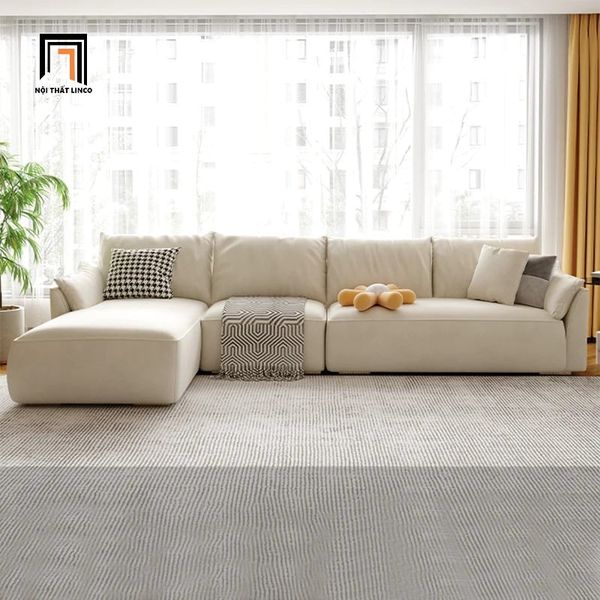sofa góc L, sofa góc, bộ ghế sofa góc sang trọng, ghế sofa góc L cho phòng khách gia đình, sofa góc màu kem vải cotton