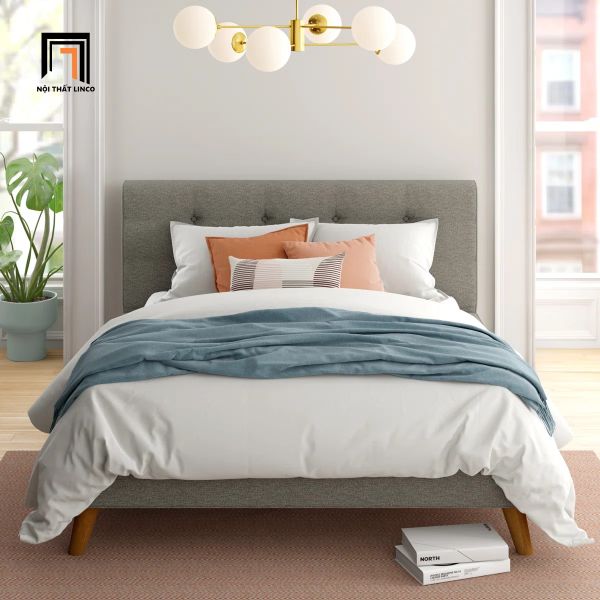 giường ngủ vải nỉ màu xám, giường ngủ giá rẻ, giường bọc vải 1m6 x 2m, giường ngủ gia đình