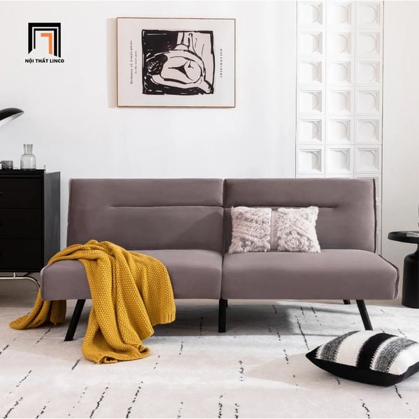 ghế sofa giường kiểu dáng hiện đại, sofa giường nằm dài 1m7 vải nhung xám