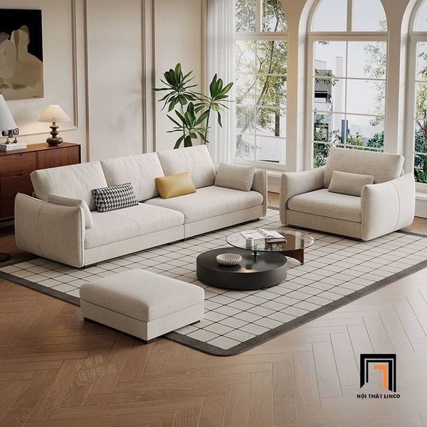 set ghế sofa phòng khách gia đình xám trắng vải nỉ, bộ ghế sofa phòng khách giá rẻ