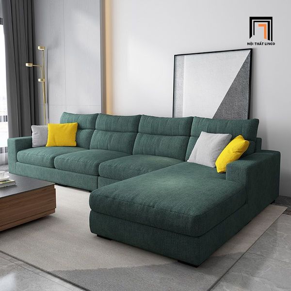 bộ ghế sofa góc chữ L vải nỉ xanh lá, sofa góc 3m x 1m6 xanh lá army, sofa góc phòng khách gia đình