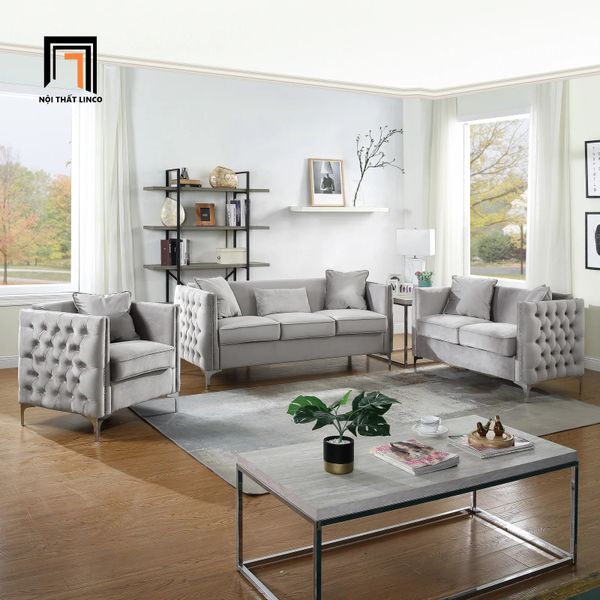 sofa phòng khách sang trọng, bộ ghế sofa vải nhung nỉ hiện đại, ghế sofa giật nút tân cổ điển