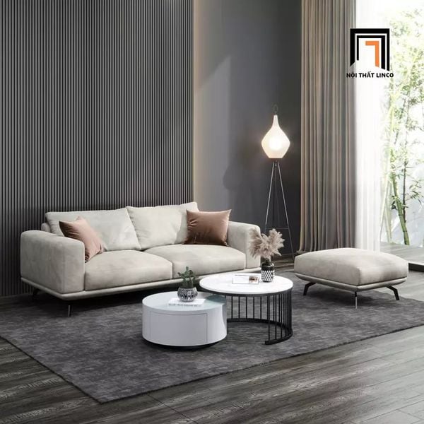 bộ ghế sofa băng phòng khách, ghế sofa băng xám trắng, sofa băng vải nhung cao cấp