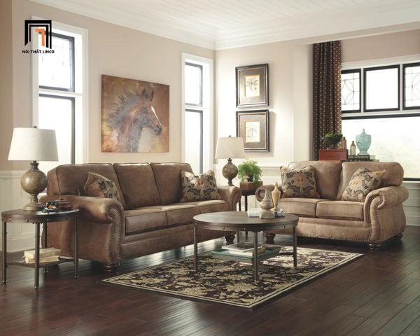 bộ ghế sofa tân cổ điển cao cấp, ghế sofa phong cách Tây đính nút cho gia đình