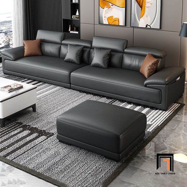 ghế sofa góc L 2m6 x 1m8 da giả màu đen, sofa góc chữ l phòng khách sang trọng