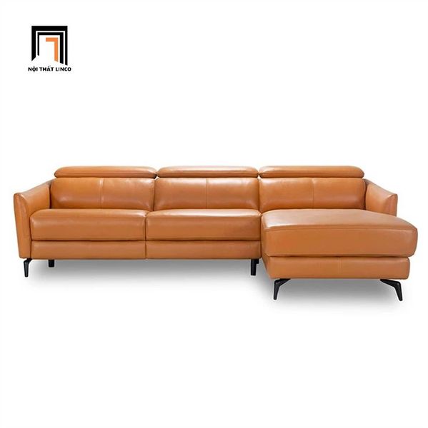 sofa góc L 2m4 x 1m6 da công nghiệp, ghế sofa góc phòng khách da nâu